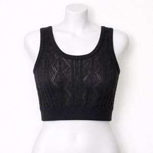 NEW Halara Cable Knit Hollow Out Crop Top Women's XL Black Sweater Tank